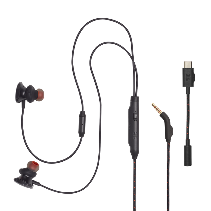 JBL Quantum 50C - Black - Wired in-ear gaming headset with USB-C adapter - Detailshot 1 image number null